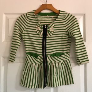 Anthropologie Moth green/ivory striped cardigan XS